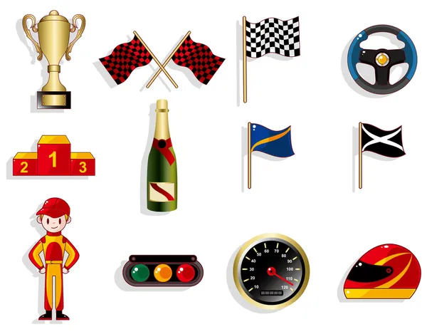 Dibujos animados f1 coche icono de carreras conjunto — Vector de stock