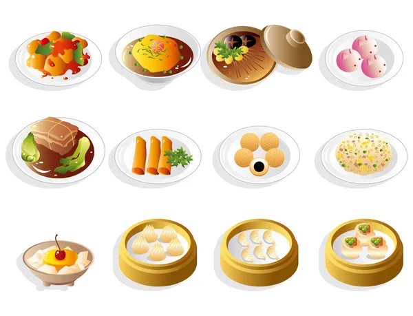 Cartoon chinese food icon set — Stock Vector