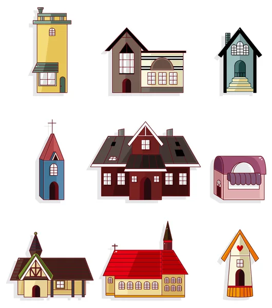 Set icona della casa del cartone animato — Vettoriale Stock