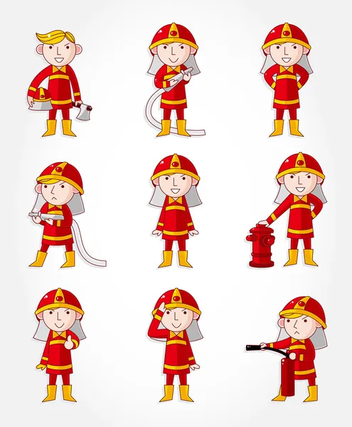 Cartoon Fireman icon set — Stock Vector