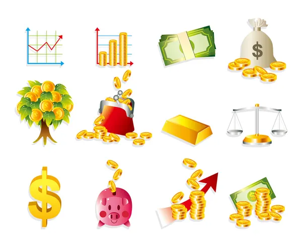 Dibujos animados Finanzas y dinero Icono conjunto — Vector de stock