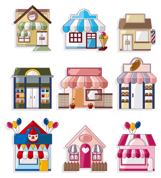 Kolekcja ikony kreskówka domu sklep — Wektor stockowy