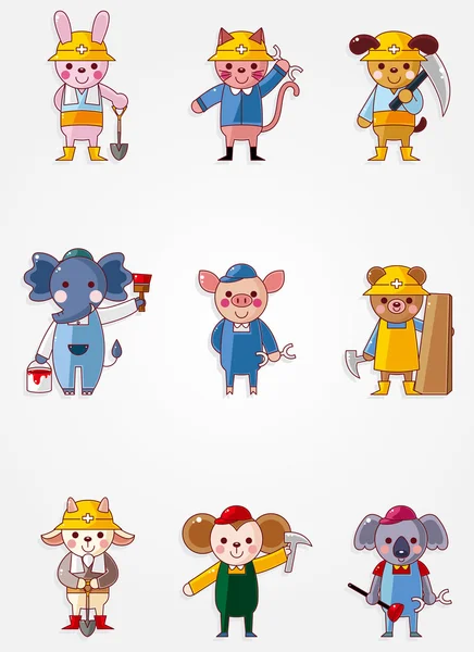 Cartoon animal worker icons,Building industry — Stock Vector