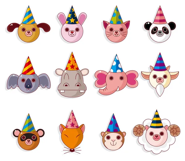 Cartoon Party coleção de ícones animais — Vetor de Stock