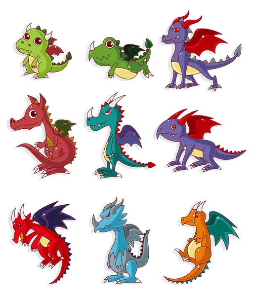 Karikatür yangın dragon Icon set — Stok Vektör