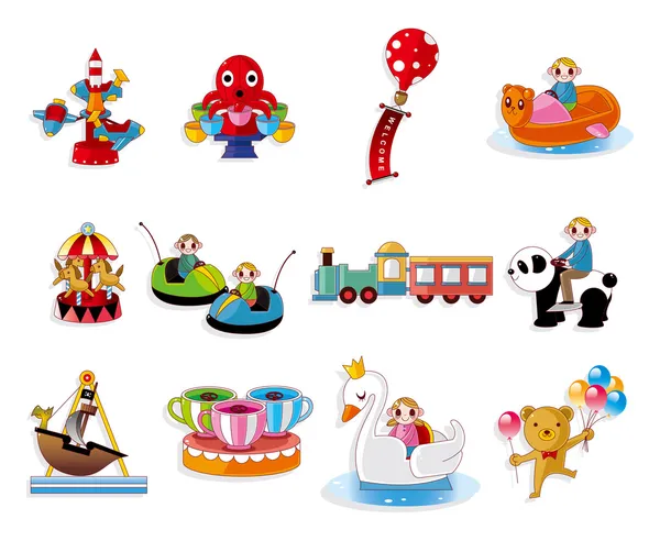 Set di icone dell'attrezzatura del parco giochi per cartoni animati — Vettoriale Stock