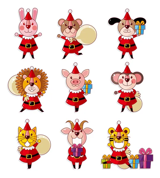Animales de dibujos animados Santa Claus, vacaciones de Navidad — Archivo Imágenes Vectoriales