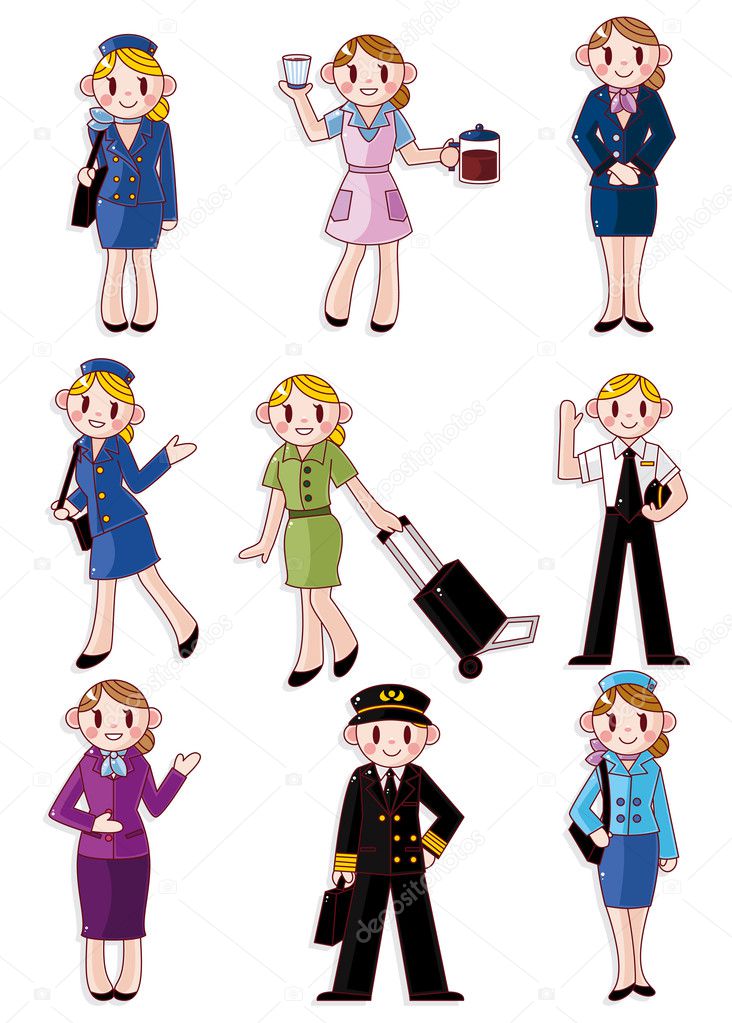 Cartoon flight attendant pilot icon