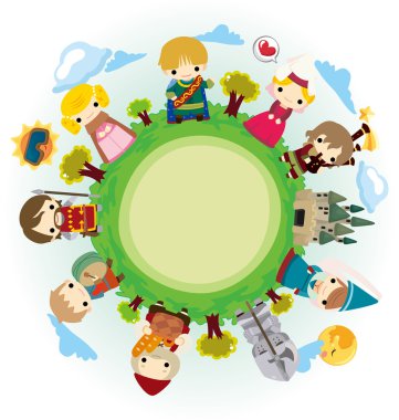 cartoon Medieval around world clipart