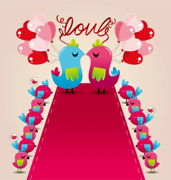 Vogel liefde huwelijk kaart — Stockvector