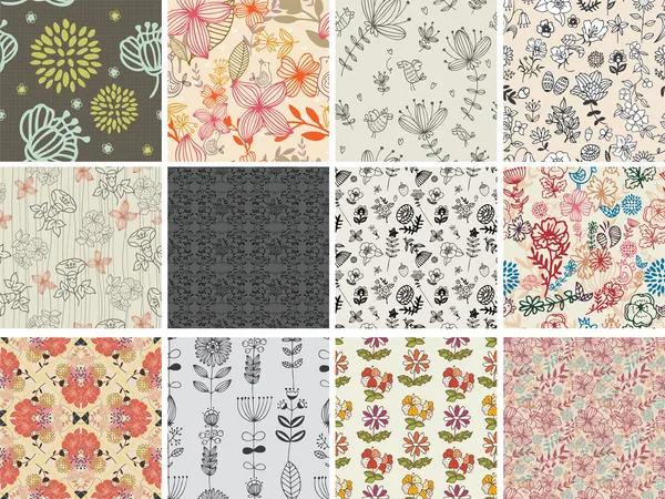 Set of different flowers seamless pattern — Stock Vector