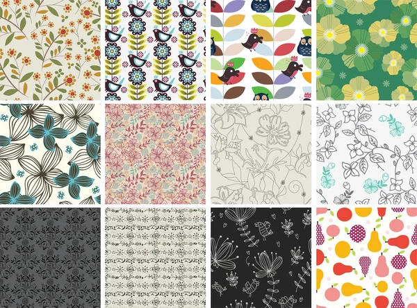 Conjunto de diferentes flores patrón sin costura — Archivo Imágenes Vectoriales
