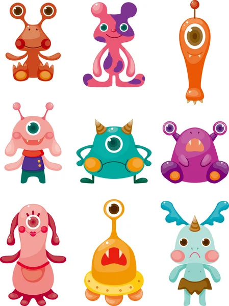 Monstruos de dibujos animados iconos conjunto — Vector de stock