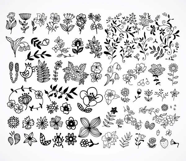 Conjunto de elementos de diseño de flores negras — Vector de stock