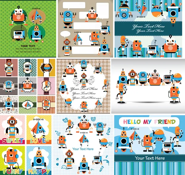Tarjeta robot de dibujos animados — Vector de stock