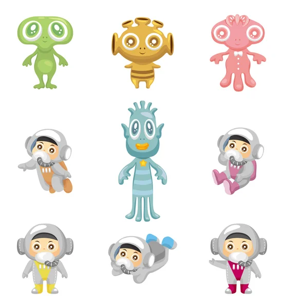 Iconos extraterrestres y astronautas — Vector de stock