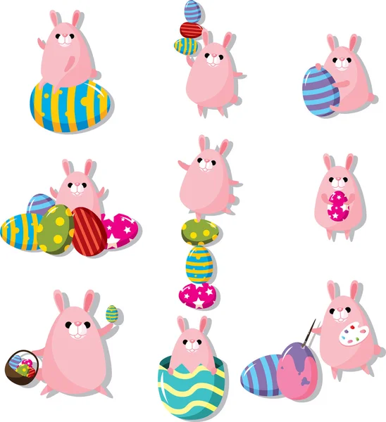 Conejo de Pascua de dibujos animados y huevo icono — Vector de stock