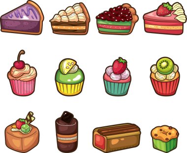 cartoon cake icons set clipart