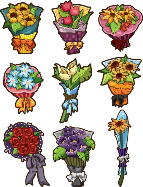 Ícones de buquê de flores — Vetor de Stock