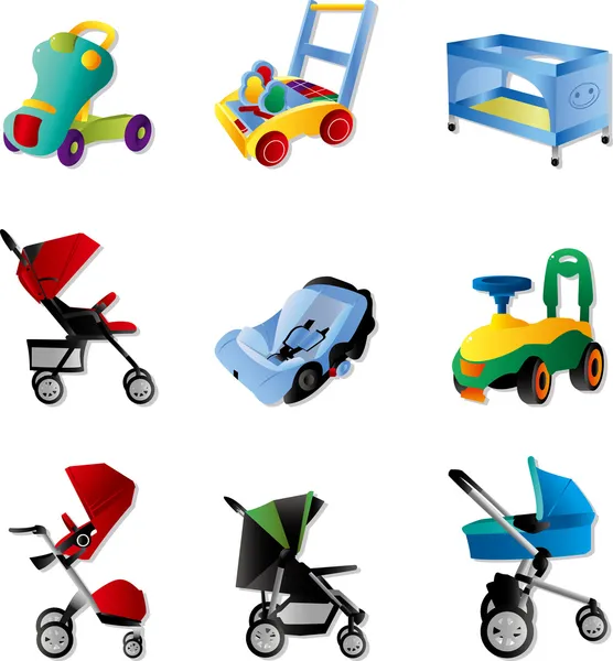 Набор детских колясок — стоковый вектор
