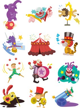 cartoon happy circus show icons collection clipart