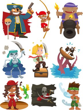 cartoon pirate icon set clipart