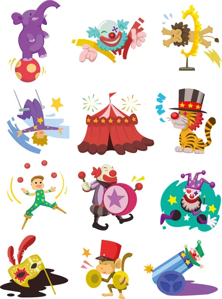 Dessin animé heureux cirque montrer icônes collection — Image vectorielle
