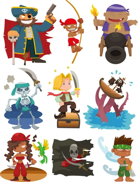 Desenho animado conjunto de ícones pirata —  Vetores de Stock