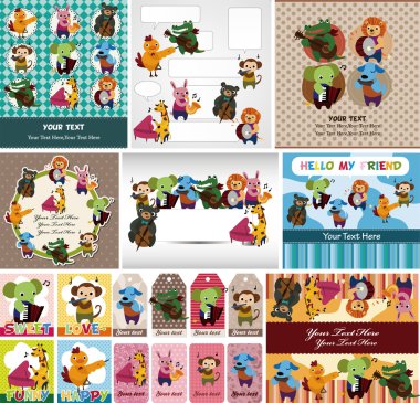 animal play music card clipart