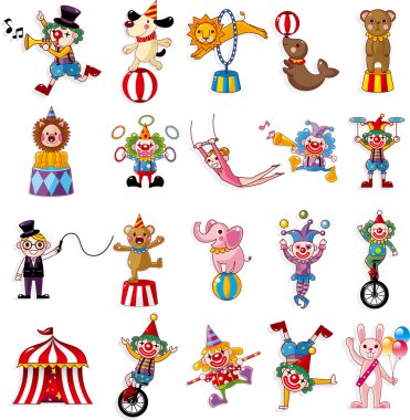 cartoon happy circus show icons collection