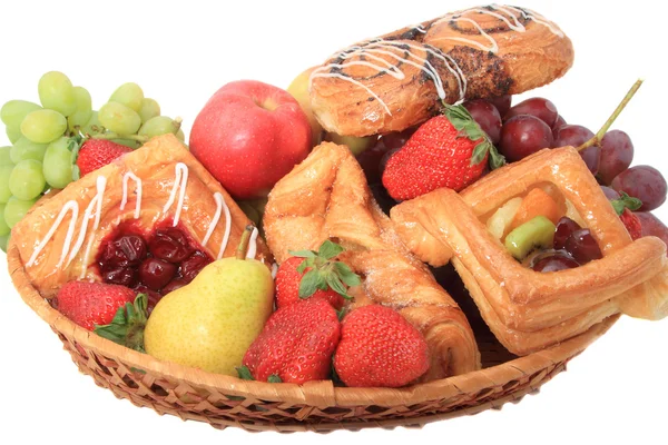 stock image Basket with fruits and pastries.