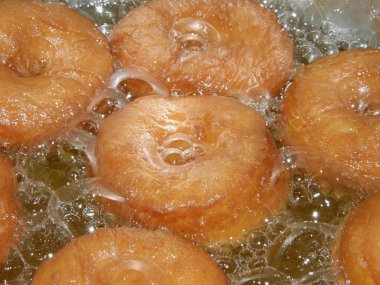 Donuts in oil bubbles clipart