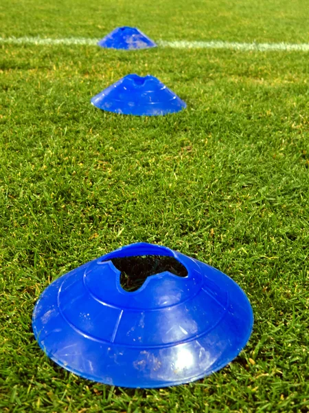 Trainingskegel über einem Gras — Stockfoto