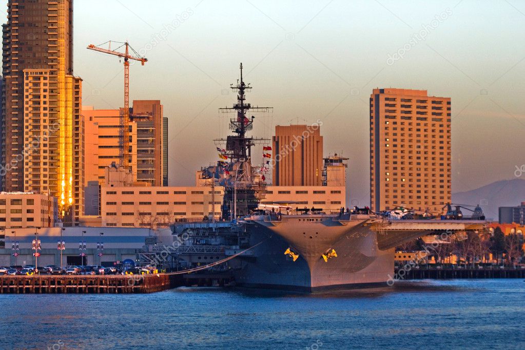 USS Midway at sunset