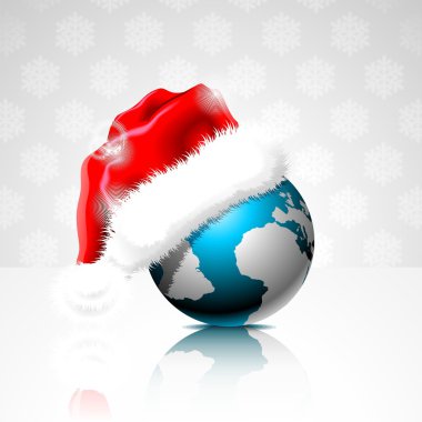 Christmas illustration with globe and santa claus cap. clipart