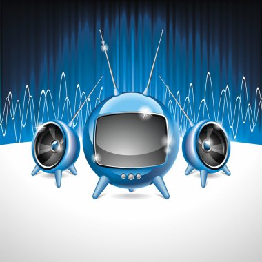 Vector illustration for a musical theme with speakers and futuristic tv clipart