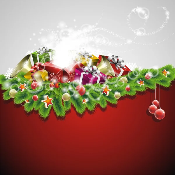 Ilustración de Navidad con cajas de regalo sobre fondo rojo — Archivo Imágenes Vectoriales