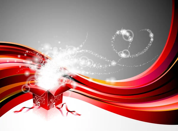 Jul illustration med presentask på röd bakgrund. — Stock vektor