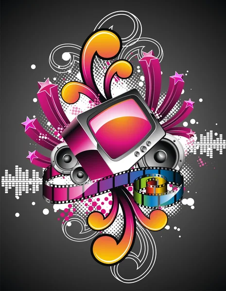 Illustration vectorielle pour un thème musical avec tv rétro — Image vectorielle