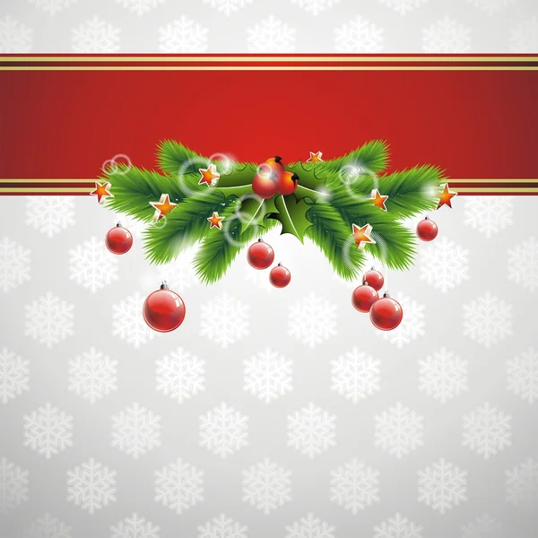 Karácsonyi illusztráció a csillogó üveg ball hópelyhek háttér. — Stock Vector