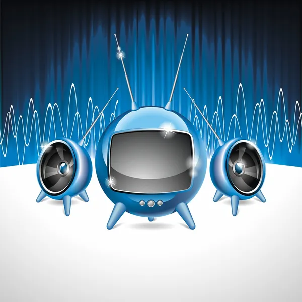 Ilustracja wektorowa na temat muzyczny z głośników i futurystyczny telewizor — Wektor stockowy