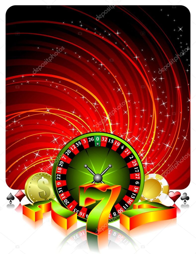 Gambling illustration with casino elements on grunge background.