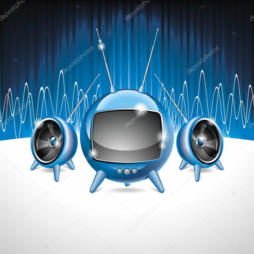 Vector illustration for a musical theme with speakers and futuristic tv