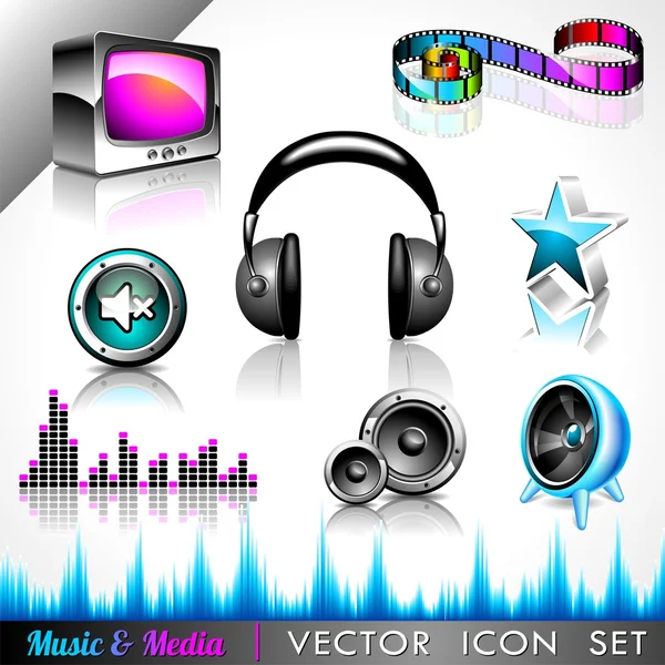 Vector icon collection on a music and media theme. — Stock Vector
