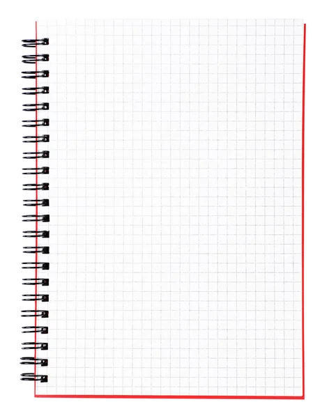 Página em branco de um caderno com pasta preta e capa vermelha — Fotografia de Stock