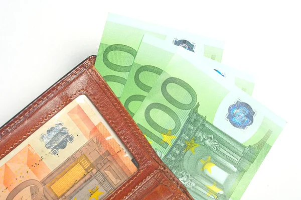 欧元纸币的钱包 — 图库照片