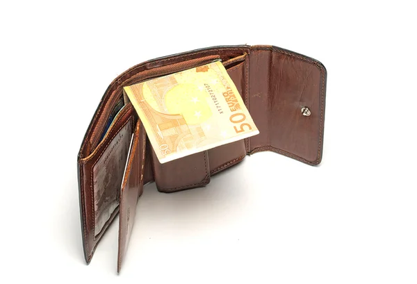 Бумажник с банкнотой евро — стоковое фото