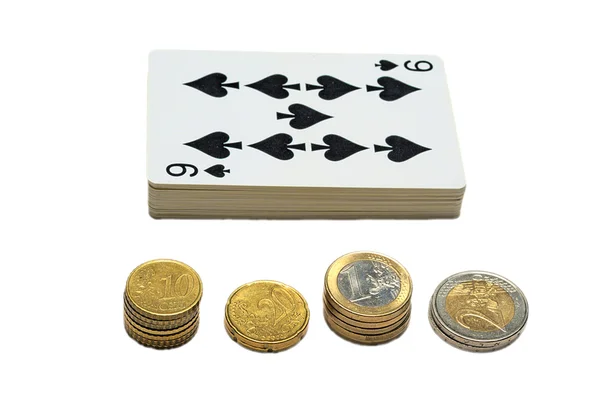 Gambling poker med bilar och euro — Stockfoto