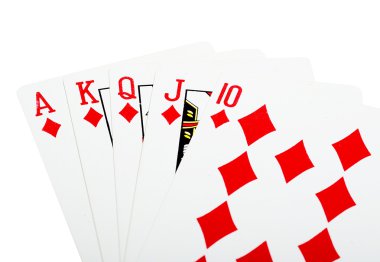 Royal flush poker closeup için elmas