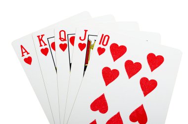 Royal flush hearts for poker closeup clipart